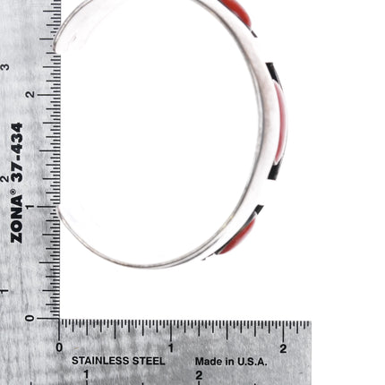 6.5" Southwestern Modernist sterling silver Mediterranean coral cuff bracelet - Estate Fresh Austin