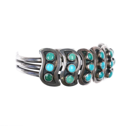 6.5" 40's-50's Zuni sterling silver 3 row snake eye turquoise cuff bracelet - Estate Fresh Austin