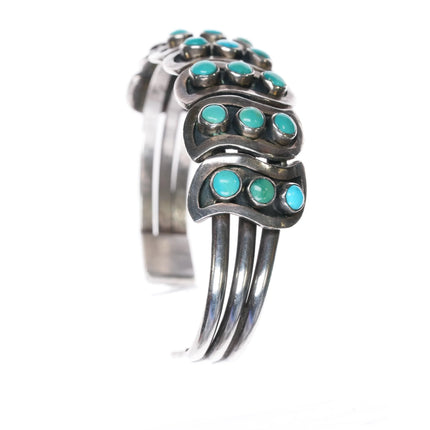 6.5" 40's-50's Zuni sterling silver 3 row snake eye turquoise cuff bracelet - Estate Fresh Austin