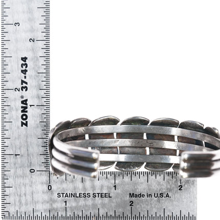 6.5" 40's-50's Zuni sterling silver 3 row snake eye turquoise cuff bracelet - Estate Fresh Austin