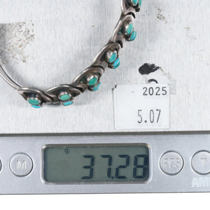 6.5" 40's-50's Zuni sterling silver 3 row snake eye turquoise cuff bracelet - Estate Fresh Austin