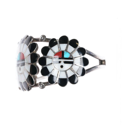 6.75" 50's-60's Zuni channel inlay sunface cuff bracelet sterling silver - Estate Fresh Austin