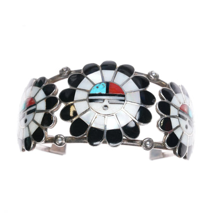 6.75" 50's-60's Zuni channel inlay sunface cuff bracelet sterling silver - Estate Fresh Austin