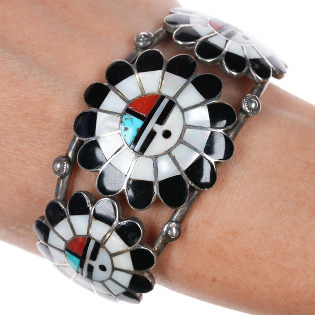 6.75" 50's-60's Zuni channel inlay sunface cuff bracelet sterling silver - Estate Fresh Austin