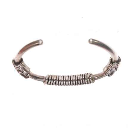 6.3" thick retro sterling silver wire wrapped cuff bracelet - Estate Fresh Austin