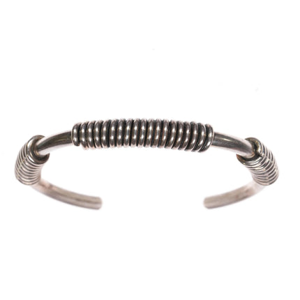 6.3" thick retro sterling silver wire wrapped cuff bracelet - Estate Fresh Austin