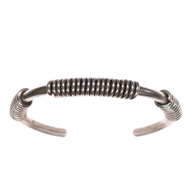6.3" thick retro sterling silver wire wrapped cuff bracelet - Estate Fresh Austin