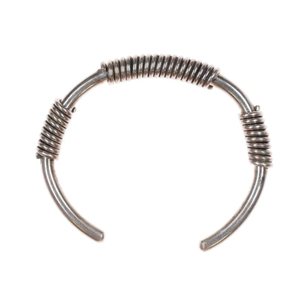 6.3" thick retro sterling silver wire wrapped cuff bracelet - Estate Fresh Austin