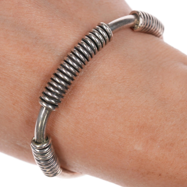 6.3" thick retro sterling silver wire wrapped cuff bracelet - Estate Fresh Austin