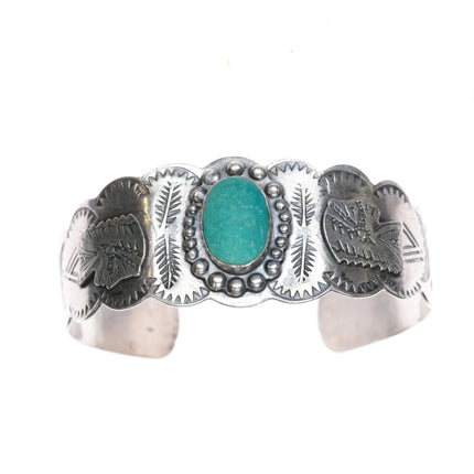 6.6" 40's-50's Fred Harvey style Indian Chief sterling turquoise cuff bracelet - Estate Fresh Austin