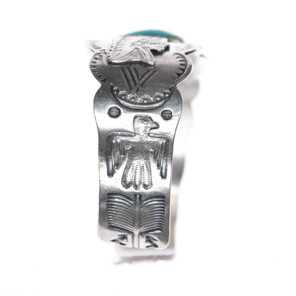 6.6" 40's-50's Fred Harvey style Indian Chief sterling turquoise cuff bracelet - Estate Fresh Austin