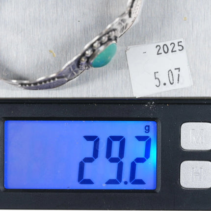 6.6" 40's-50's Fred Harvey style Indian Chief sterling turquoise cuff bracelet - Estate Fresh Austin