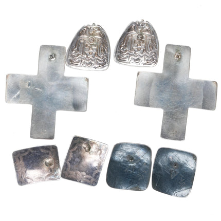 1990's Santa Fe Artisan cross/gemset sterling silver earrings collection - Estate Fresh Austin