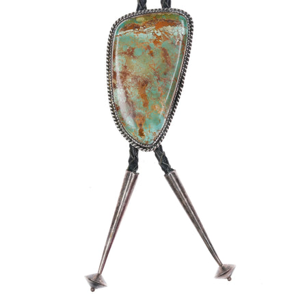 c1970 Large Navajo sterling silver Ceremonial Kingman turquoise bolo tie - Estate Fresh Austin