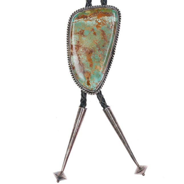 c1970 Large Navajo sterling silver Ceremonial Kingman turquoise bolo tie - Estate Fresh Austin