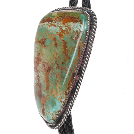 c1970 Large Navajo sterling silver Ceremonial Kingman turquoise bolo tie - Estate Fresh Austin