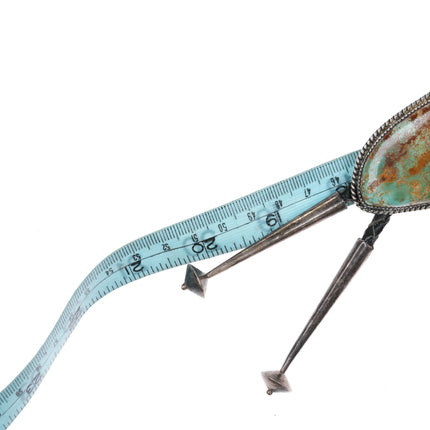 c1970 Large Navajo sterling silver Ceremonial Kingman turquoise bolo tie - Estate Fresh Austin