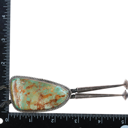 c1970 Large Navajo sterling silver Ceremonial Kingman turquoise bolo tie - Estate Fresh Austin