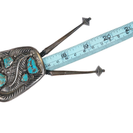 Heavy c1960 c-31 Zuni sterling silver turquoise nugget bolo tie - Estate Fresh Austin