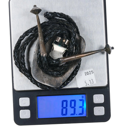 Heavy c1960 c-31 Zuni sterling silver turquoise nugget bolo tie - Estate Fresh Austin