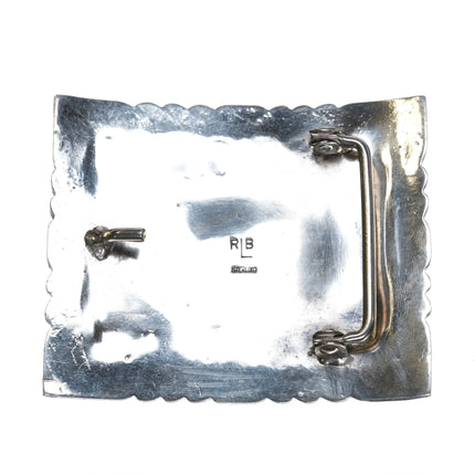 Vintage Robert and Bernice Leekya belt buckle with large turquoise stone - Estate Fresh Austin