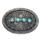 1970's W Navajo sterling silver belt buckle w/ 4 turquoise stones - Estate Fresh Austin