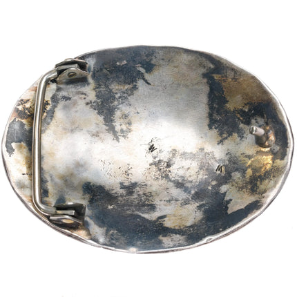 1970's W Navajo sterling silver belt buckle w/ 4 turquoise stones - Estate Fresh Austin