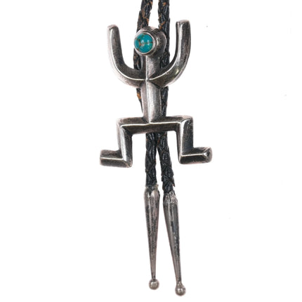 c1950 Navajo cast sterling silver bolo tie with turquoise - Estate Fresh Austin