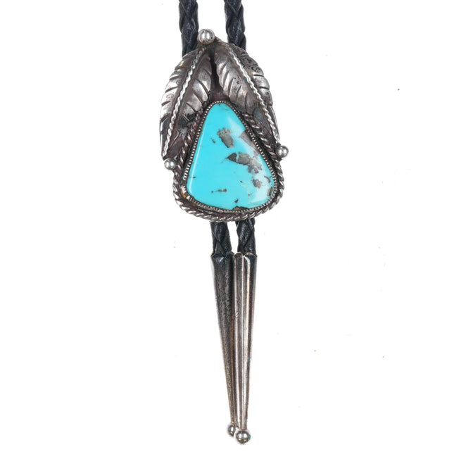 c1970 Vintage Navajo sterling silver pear shaped turquoise bolo tie - Estate Fresh Austin