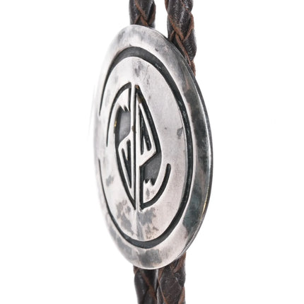 c1950 Navajo Overlay bolo tie sterling silver w/ handmade tips - Estate Fresh Austin