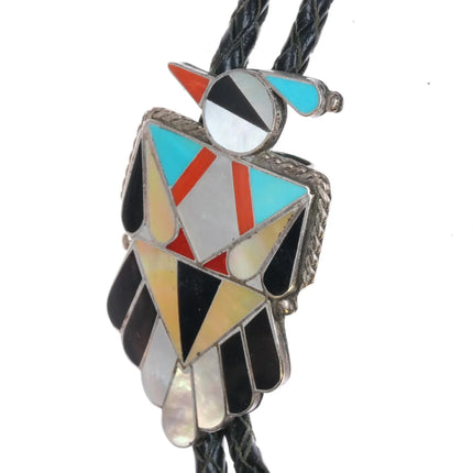 c1980 Felicita Chavez Zuni sterling silver thunderbird bolo tie - Estate Fresh Austin