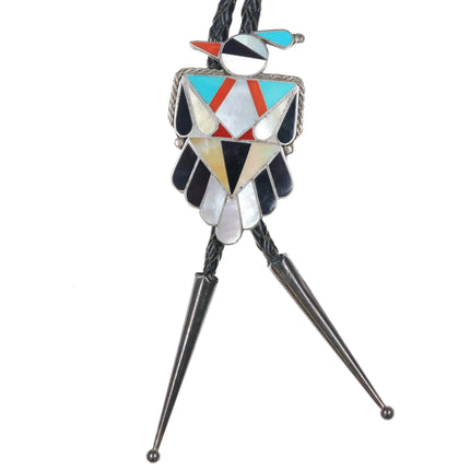 c1980 Felicita Chavez Zuni sterling silver thunderbird bolo tie - Estate Fresh Austin