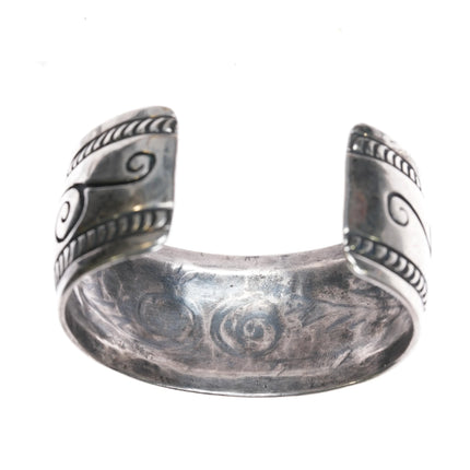 6.5" Vintage Navajo Sterling silver Heavily stamped overlay cuff bracelet - Estate Fresh Austin
