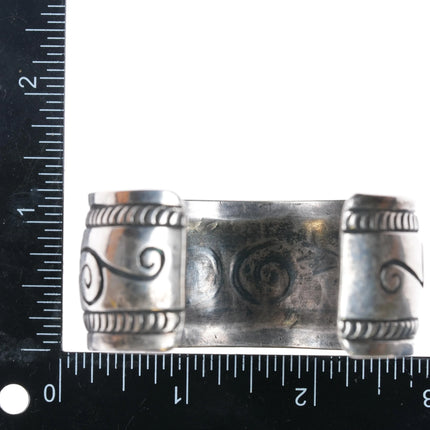 6.5" Vintage Navajo Sterling silver Heavily stamped overlay cuff bracelet - Estate Fresh Austin