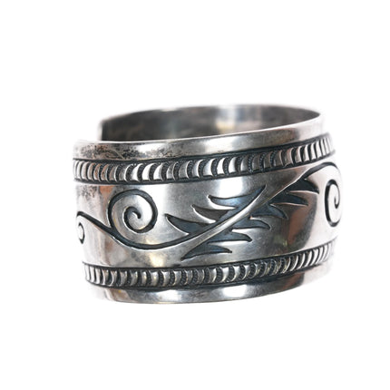 6.5" Vintage Navajo Sterling silver Heavily stamped overlay cuff bracelet - Estate Fresh Austin