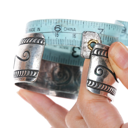 6.5" Vintage Navajo Sterling silver Heavily stamped overlay cuff bracelet - Estate Fresh Austin