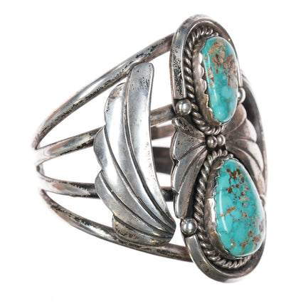 6.6" Vintage Navajo Sterling silver large two turquoise cuff bracelet - Estate Fresh Austin