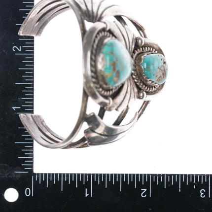 6.6" Vintage Navajo Sterling silver large two turquoise cuff bracelet - Estate Fresh Austin