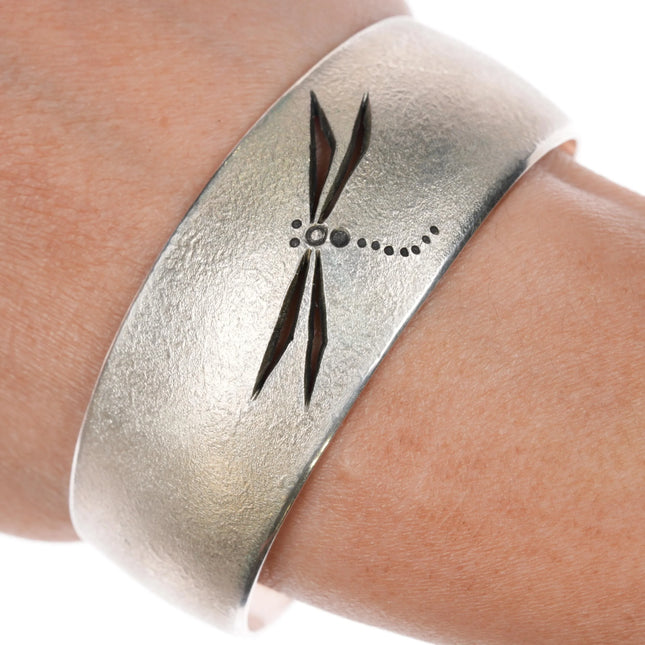 6.5" Art Sterling cuff bracelet with dragonfly - Estate Fresh Austin