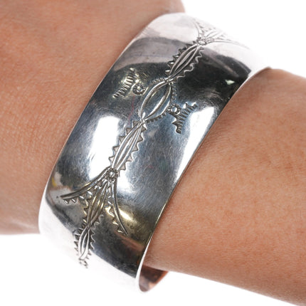 6.35" P Vintage Southwester sterling silver stamped wide cuff bracelet - Estate Fresh Austin