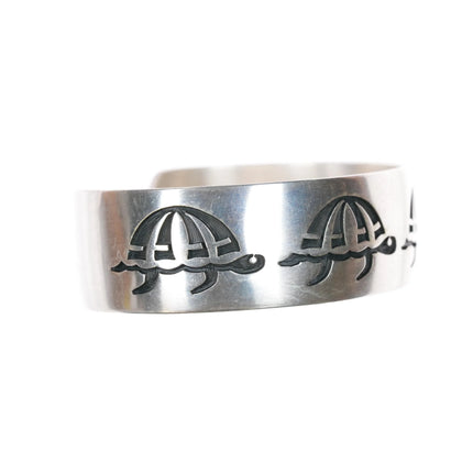 6.5" Willie Archie Talahaftewa Hopi sterling silver Turtle cuff bracelet Overlay - Estate Fresh Austin