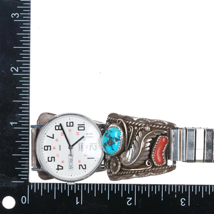 7" SC Navajo 70's-80's Sterling silver watch tips w/turquoise/coral - Estate Fresh Austin