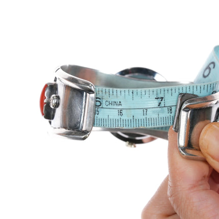 7.1" EPL Navajo Sterling silver, turquoise, coral Watch Cuff bracelet - Estate Fresh Austin