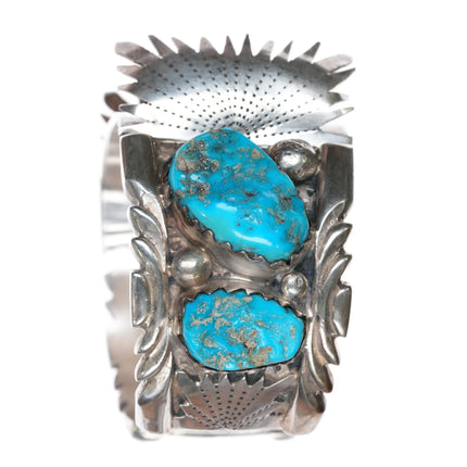 6.85" NOS Vintage Zuni Sterling silver Kingman turquoise G Watch cuff bracelet - Estate Fresh Austin