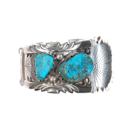 6.85" NOS Vintage Zuni Sterling silver Kingman turquoise G Watch cuff bracelet - Estate Fresh Austin