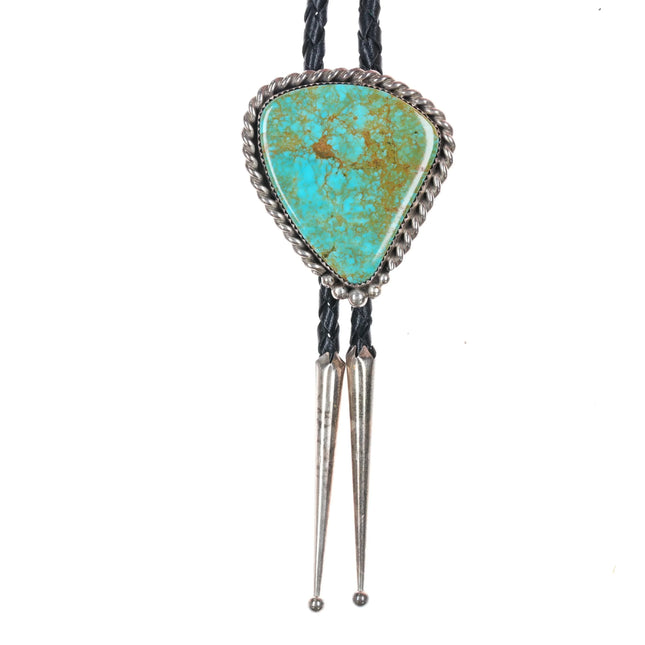 c1980's Marvin Slim Navajo sterling silver turquoise bolo tie - Estate Fresh Austin