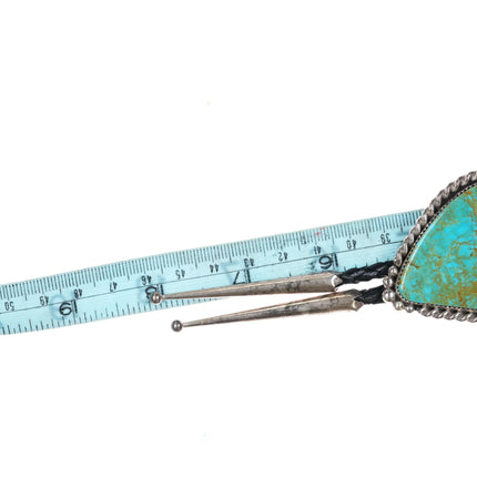 c1980's Marvin Slim Navajo sterling silver turquoise bolo tie - Estate Fresh Austin