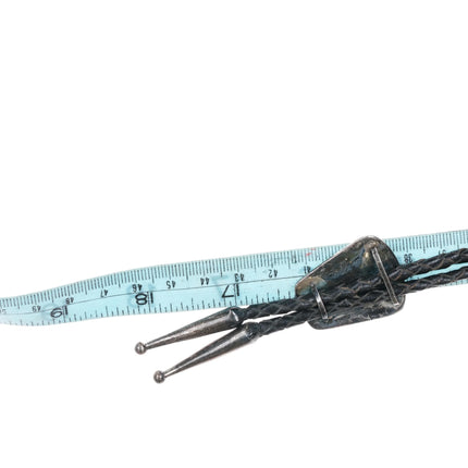 c1950 Navajo sterling silver Roadrunner bolo tie in overlay style - Estate Fresh Austin