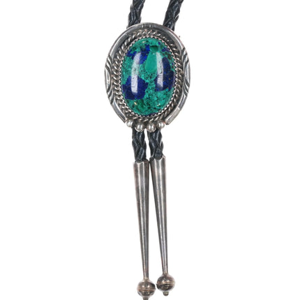 Vintage Azurite Malachite AMB Navajo sterling silver bolo tie - Estate Fresh Austin