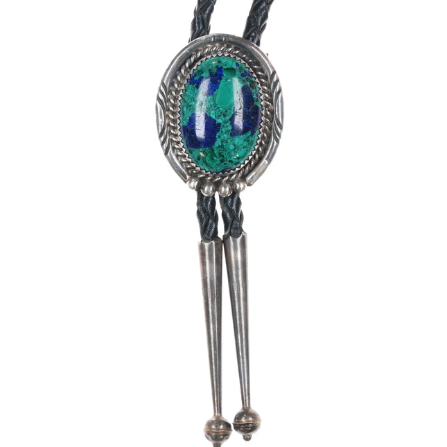 Vintage Azurite Malachite AMB Navajo sterling silver bolo tie - Estate Fresh Austin